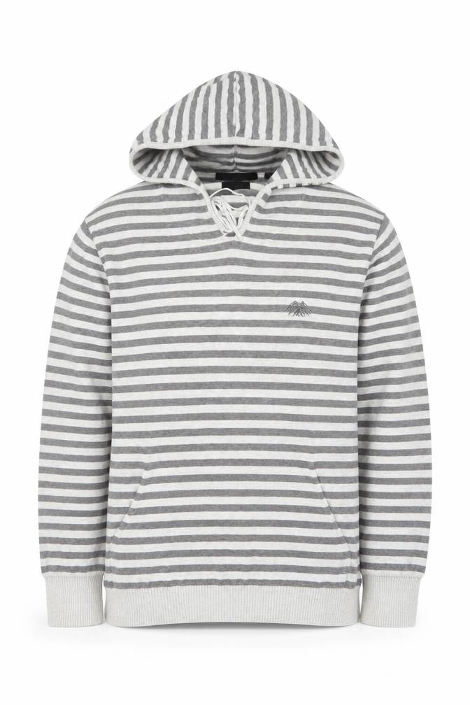 Front view of Soviet Men Grey Stripe Hooded Cotton jumper M