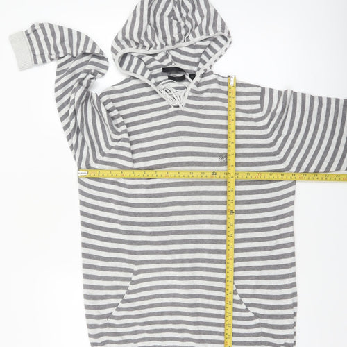 Soviet Men Grey Stripe Hooded Cotton Pullover Jumper M