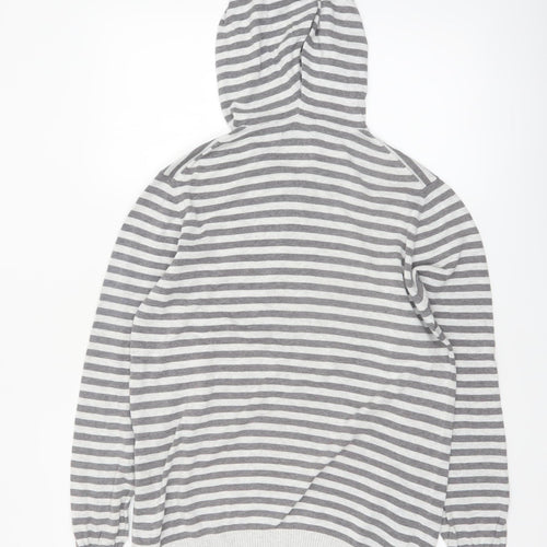Soviet Men Grey Stripe Hooded Cotton Pullover Jumper M