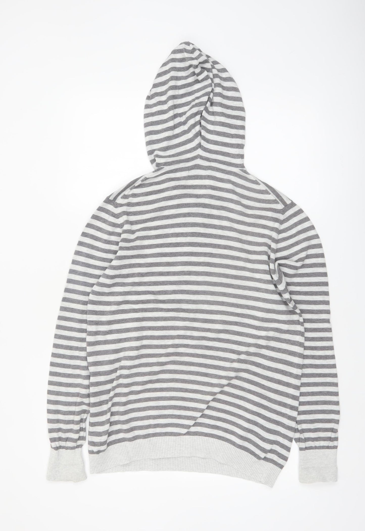 Soviet Men Grey Stripe Hooded Cotton Pullover Jumper M