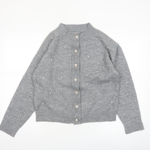 Nutmeg Women's Grey Beaded Button Cardigan Size 8