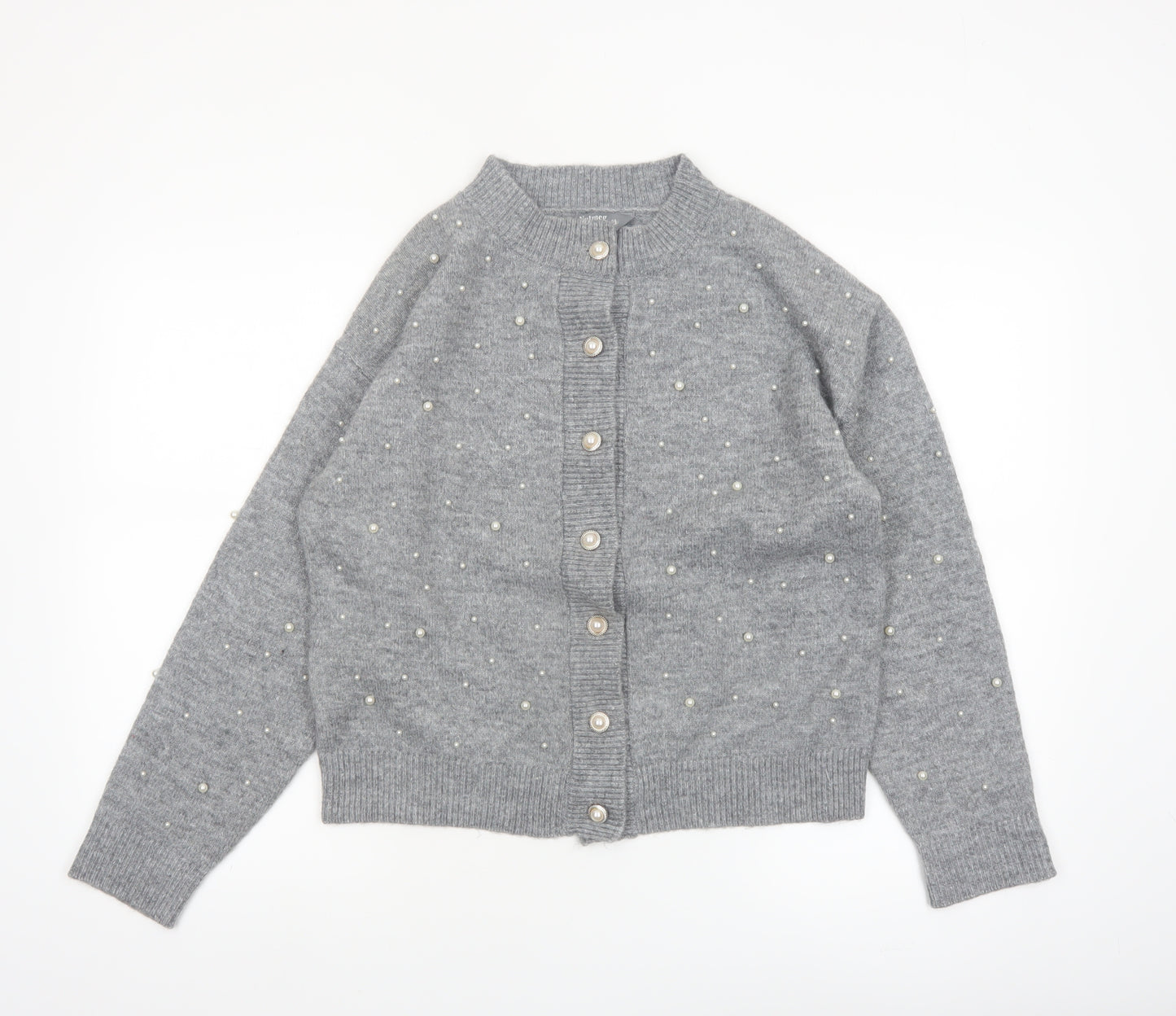 Nutmeg Women's Grey Beaded Button Cardigan Size 8