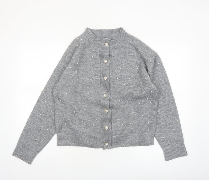 Nutmeg Women's Grey Beaded Button Cardigan Size 8