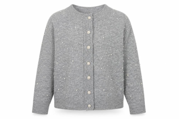 Nutmeg Women's Grey Beaded Button Cardigan Size 8