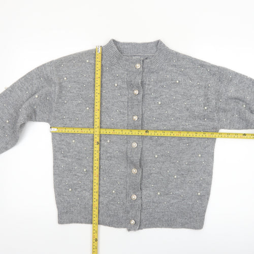 Nutmeg Women's Grey Beaded Button Cardigan Size 8