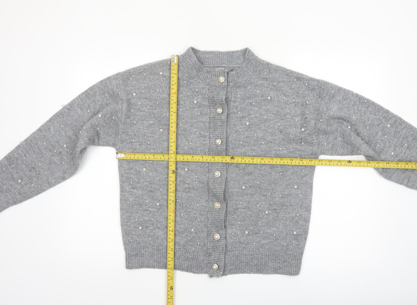 Nutmeg Women's Grey Beaded Button Cardigan Size 8