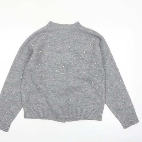 Nutmeg Women's Grey Beaded Button Cardigan Size 8