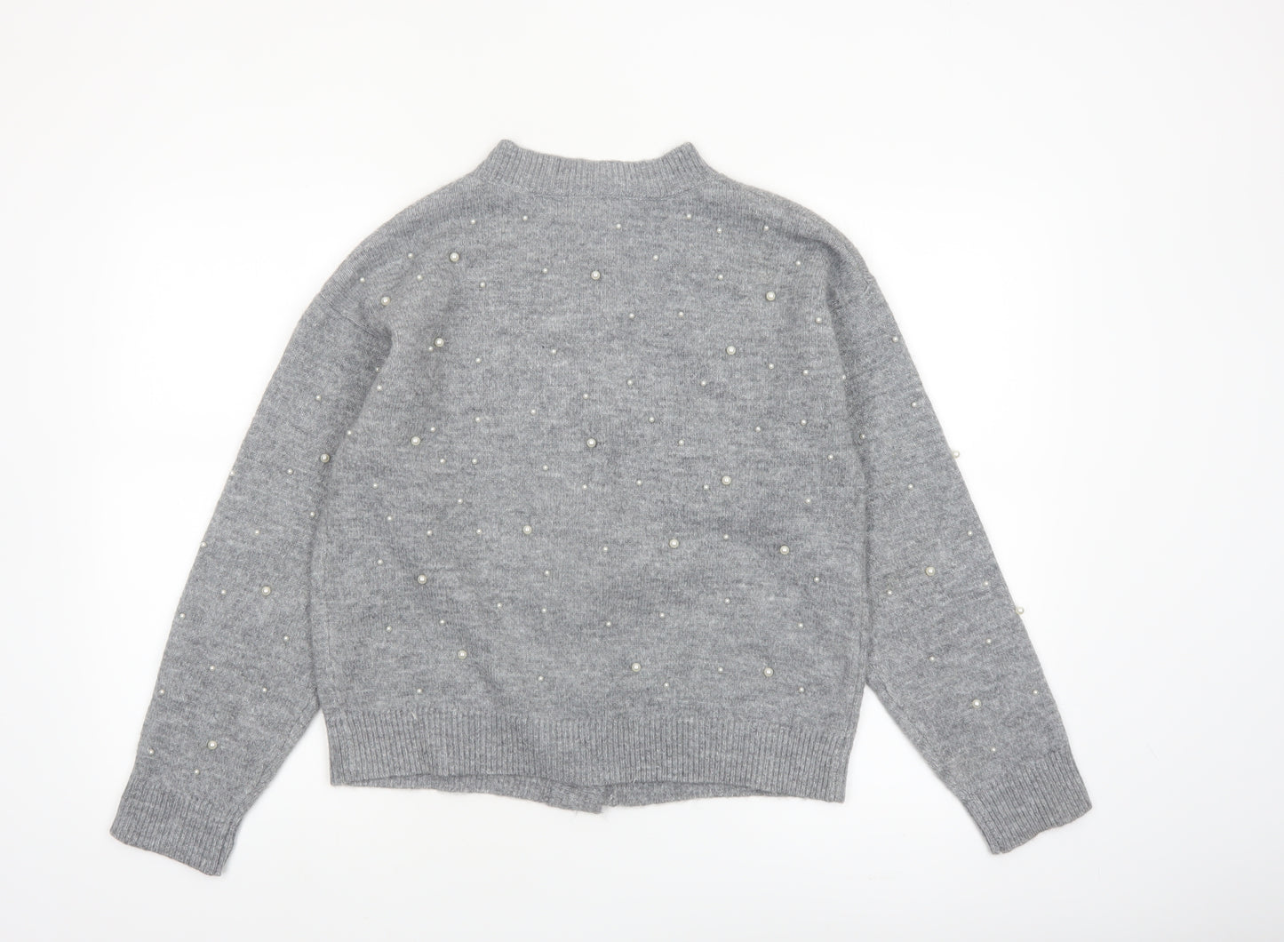Nutmeg Women's Grey Beaded Button Cardigan Size 8