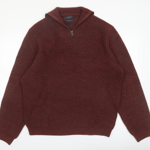 Marks and Spencer Men’s Brown Wool Blend 1/2 Zip Jumper XL