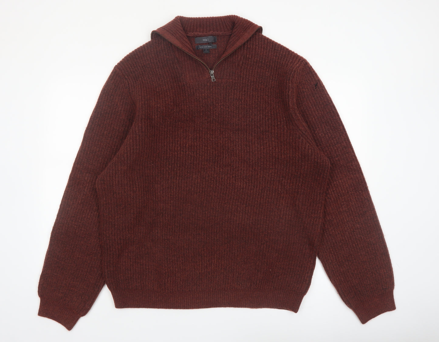 Marks and Spencer Men’s Brown Wool Blend 1/2 Zip Jumper XL