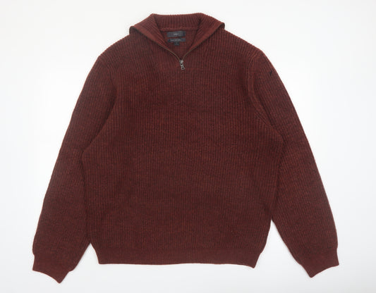 Marks and Spencer Men’s Brown Wool Blend 1/2 Zip Jumper XL