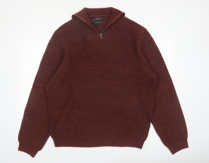 Marks and Spencer Men’s Brown Wool Blend 1/2 Zip Jumper XL