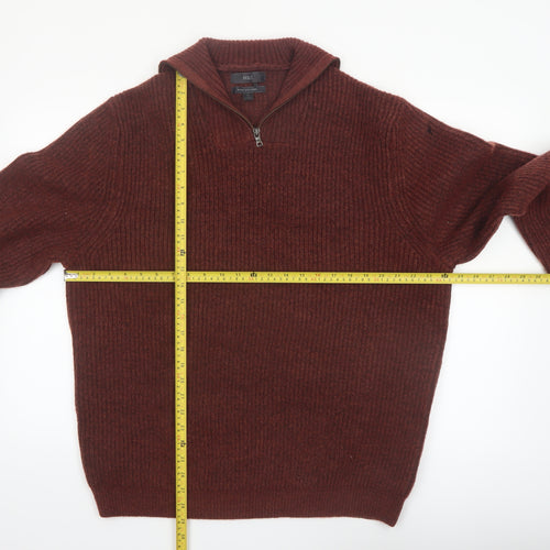 Marks and Spencer Men’s Brown Wool Blend 1/2 Zip Jumper XL