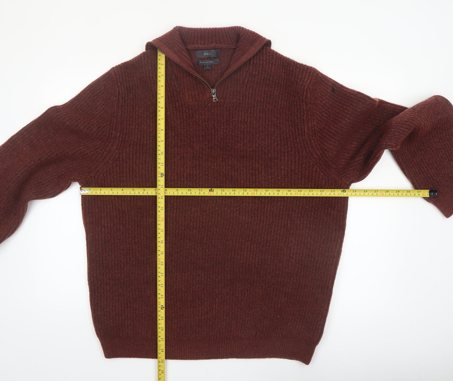 Marks and Spencer Men’s Brown Wool Blend 1/2 Zip Jumper XL