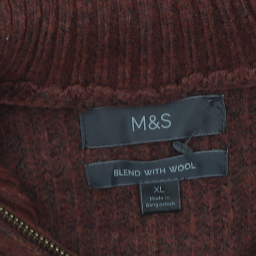 Marks and Spencer Men’s Brown Wool Blend 1/2 Zip Jumper XL