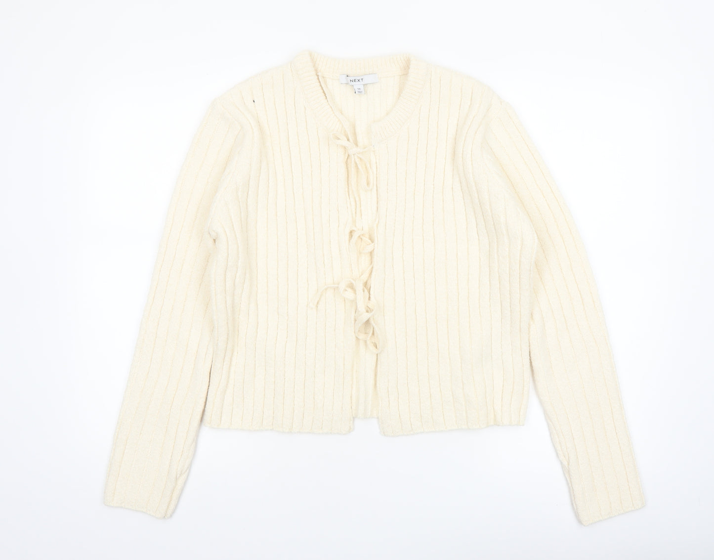 Next Women Ivory Ribbed Knit Tie Front Cardigan Size 14