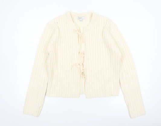 Next Women Ivory Ribbed Knit Tie Front Cardigan Size 14