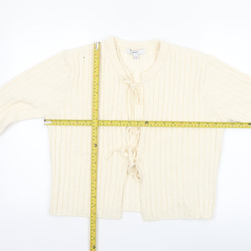 Next Women Ivory Ribbed Knit Tie Front Cardigan Size 14