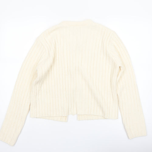 Next Women Ivory Ribbed Knit Tie Front Cardigan Size 14