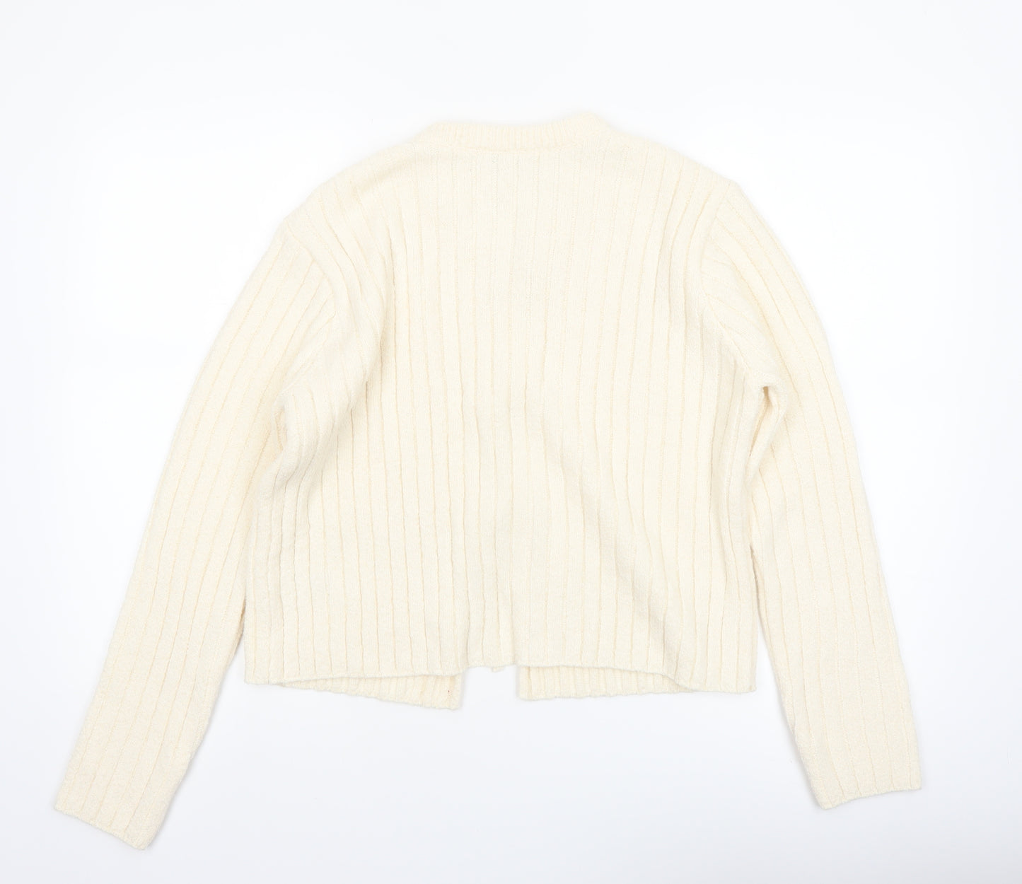 Next Women Ivory Ribbed Knit Tie Front Cardigan Size 14