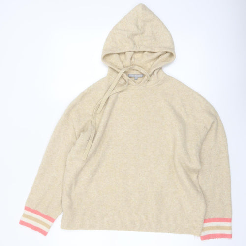 Oliver Bonas Women Beige Hooded Knit Jumper UK 12 Relaxed Fit