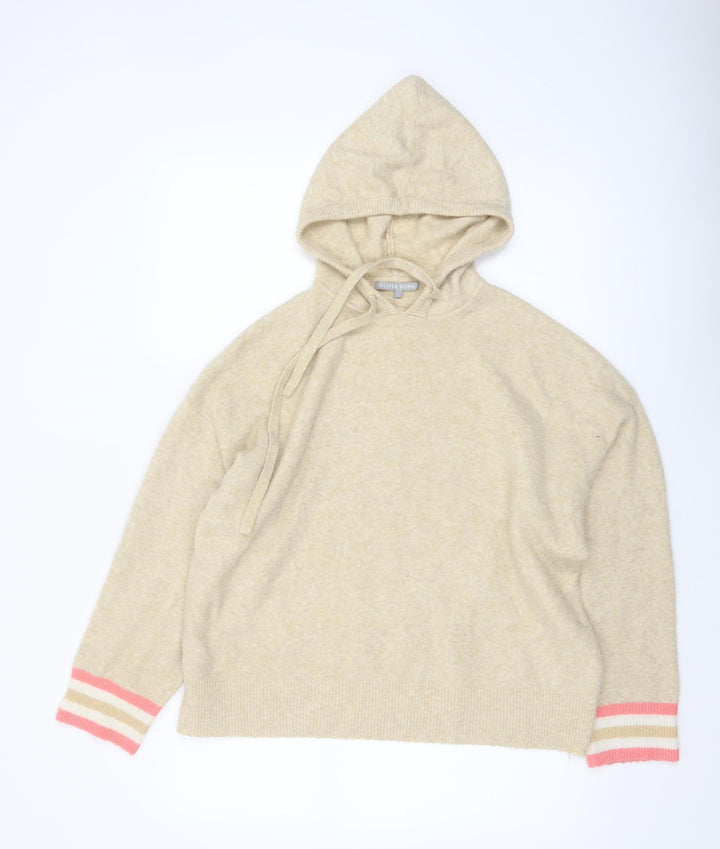 Oliver Bonas Women Beige Hooded Knit Jumper UK 12 Relaxed Fit