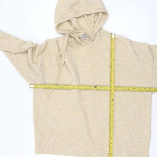 Oliver Bonas Women Beige Hooded Knit Jumper UK 12 Relaxed Fit
