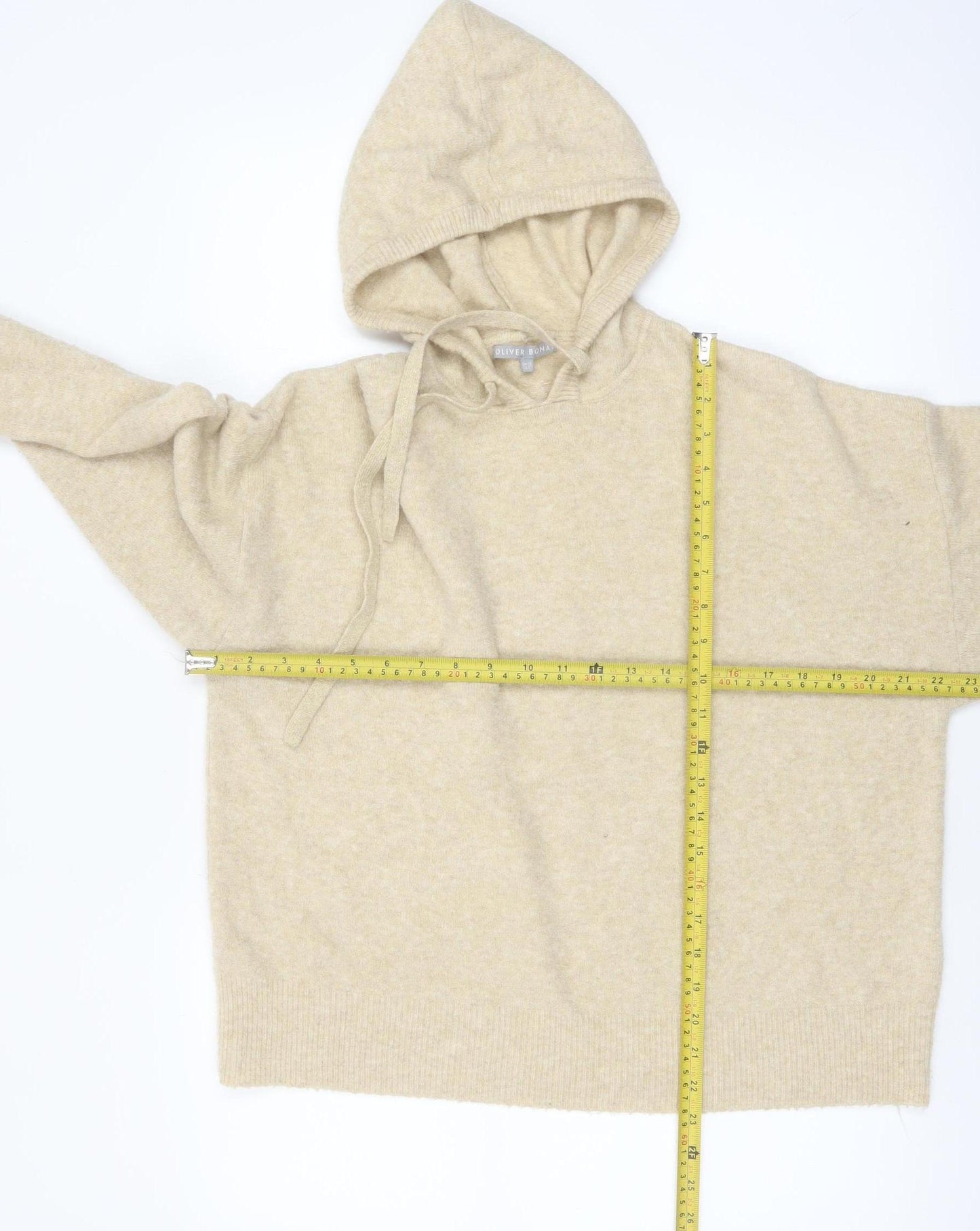 Oliver Bonas Women Beige Hooded Knit Jumper UK 12 Relaxed Fit