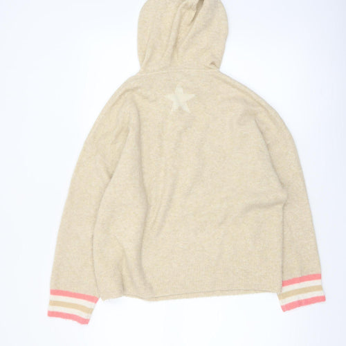 Oliver Bonas Women Beige Hooded Knit Jumper UK 12 Relaxed Fit