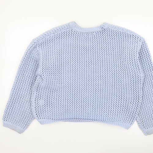 Marks and Spencer Womens Blue Open-Knit Polyester Pullover Jumper L