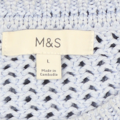 Marks and Spencer Womens Blue Open-Knit Polyester Pullover Jumper L