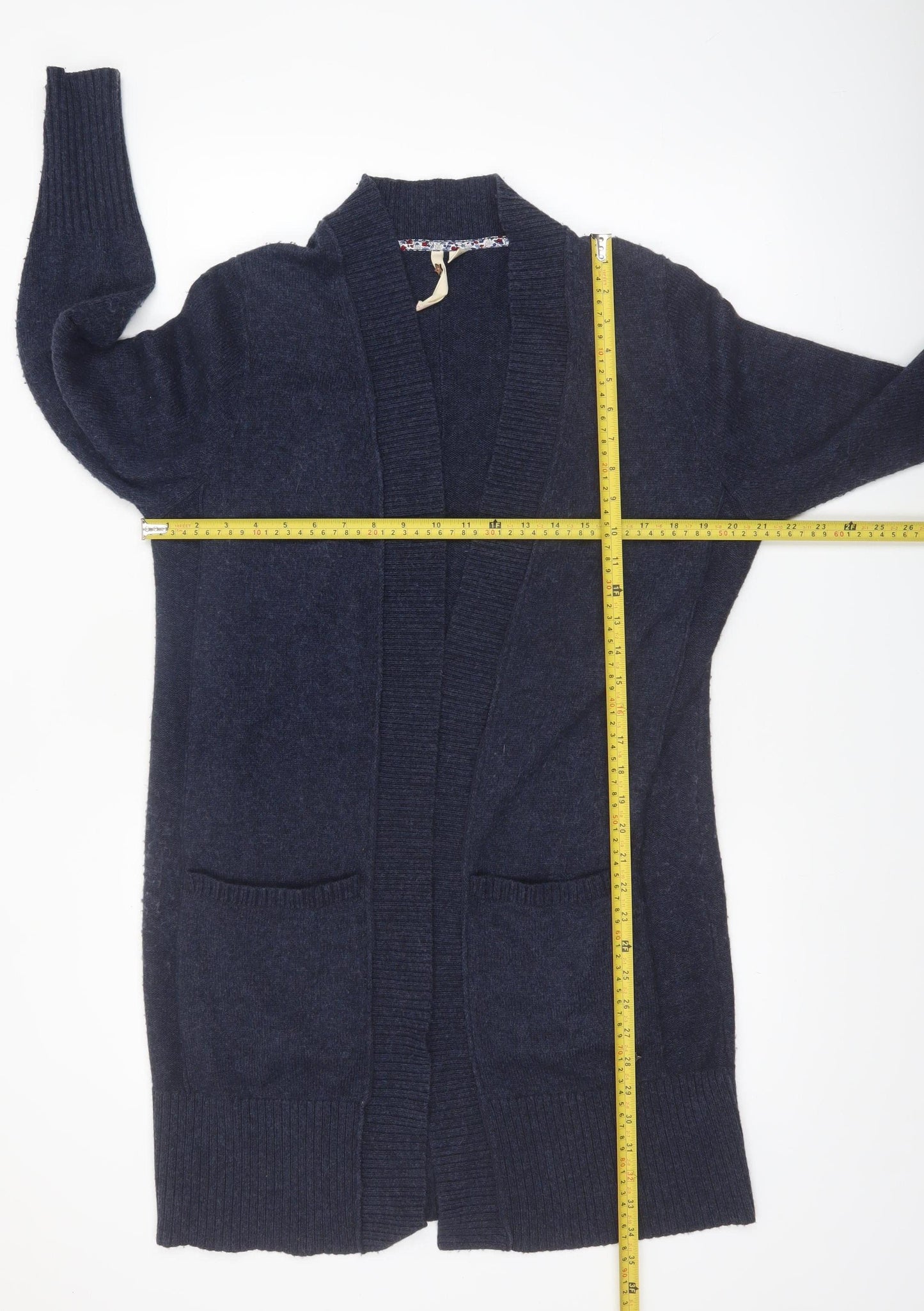 White Stuff Women's Blue Longline Cardigan UK 16 Lambswool Blend