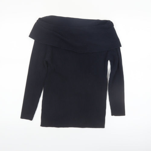 Mint Velvet Women’s Black Size 12 Off Shoulder Rib Knit Jumper