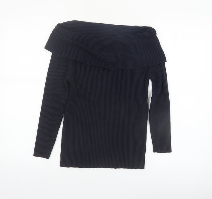 Mint Velvet Women’s Black Size 12 Off Shoulder Rib Knit Jumper