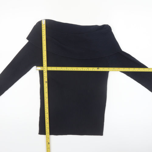 Mint Velvet Women’s Black Size 12 Off Shoulder Rib Knit Jumper