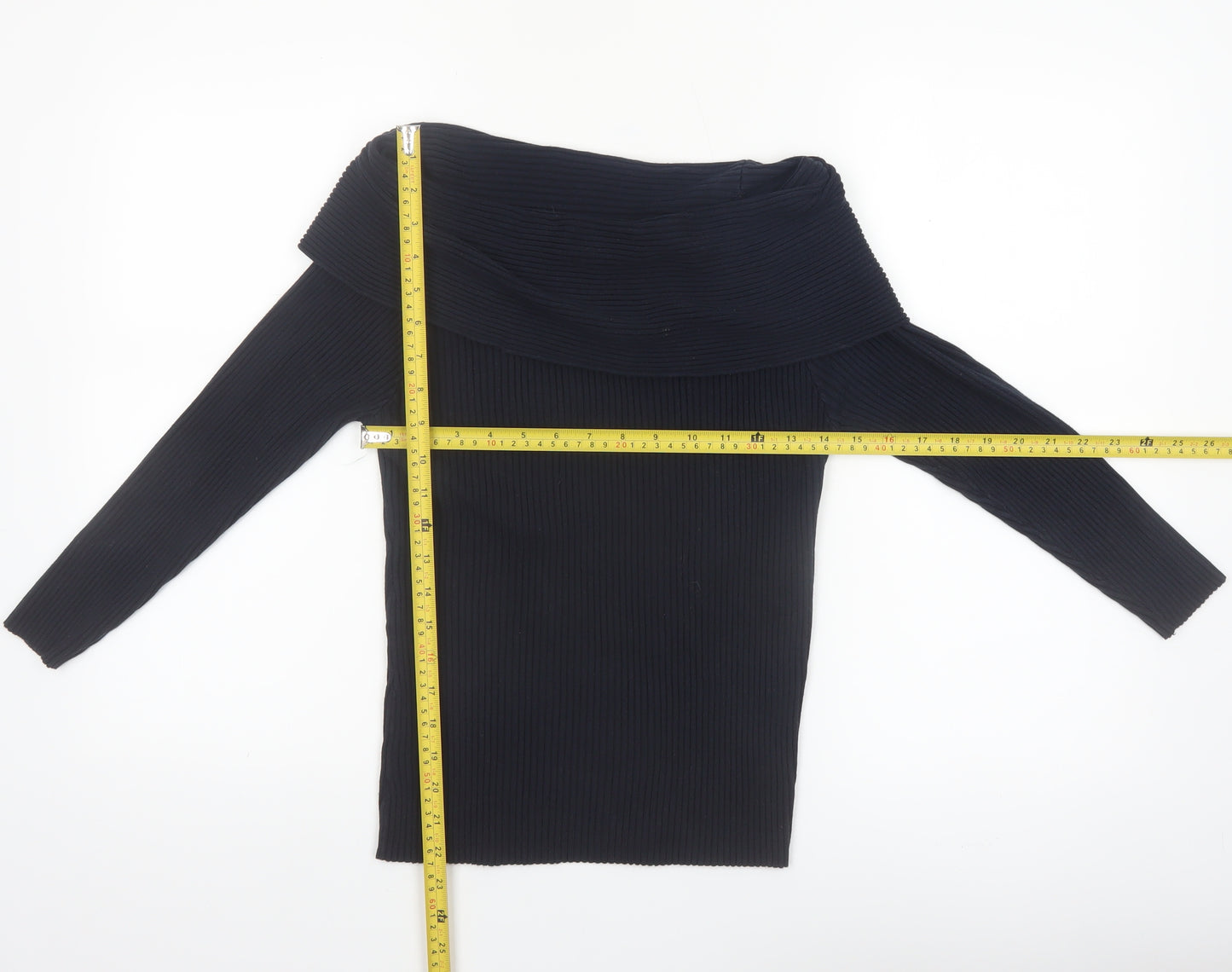 Mint Velvet Women’s Black Size 12 Off Shoulder Rib Knit Jumper