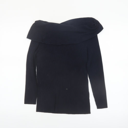 Mint Velvet Women’s Black Size 12 Off Shoulder Rib Knit Jumper