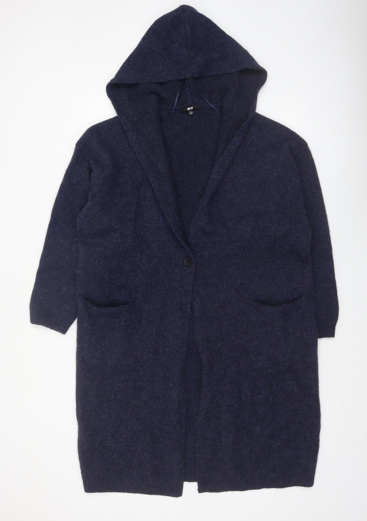 Uniqlo Women’s Blue Wool Blend Hooded Long Cardigan Size L