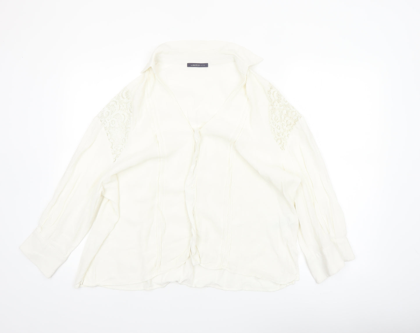 Marks and Spencer Women Ivory Lace Shoulder Long Sleeve Viscose Blouse Size 16