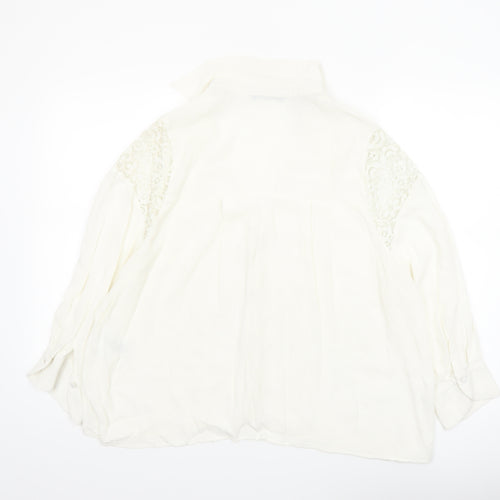 Marks and Spencer Women Ivory Lace Shoulder Long Sleeve Viscose Blouse Size 16