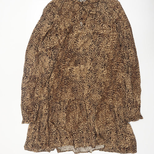 Marks and Spencer Women Brown Leopard Print Shift Dress Size 16 Tall