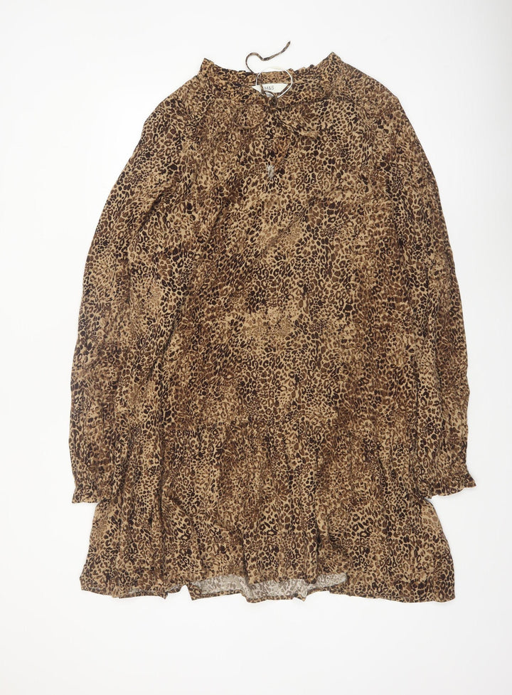 Marks and Spencer Women Brown Leopard Print Shift Dress Size 16 Tall