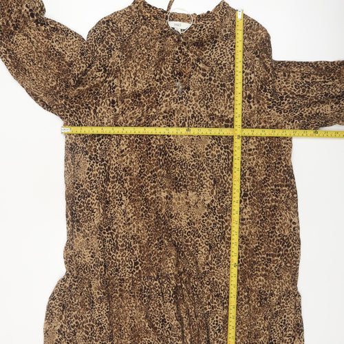 Marks and Spencer Women Brown Leopard Print Shift Dress Size 16 Tall