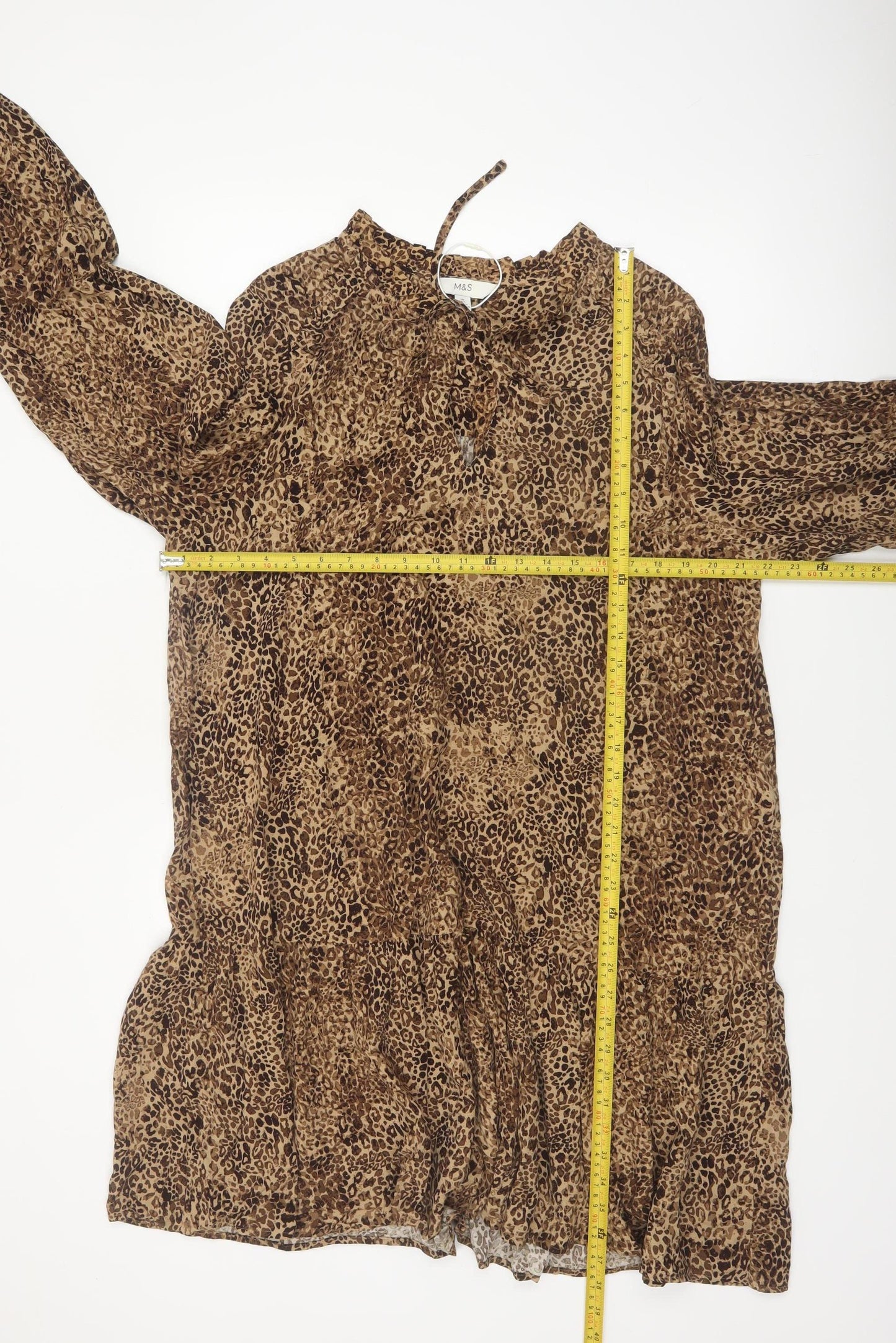 Marks and Spencer Women Brown Leopard Print Shift Dress Size 16 Tall