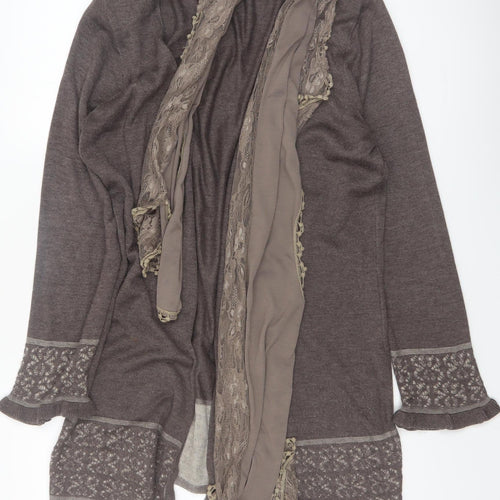 Marks and Spencer Per Una Women Brown Lace Trim Long Sleeve Cardigan Size 18