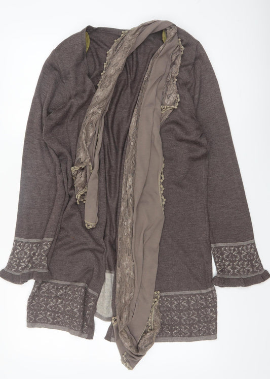 Marks and Spencer Per Una Women Brown Lace Trim Long Sleeve Cardigan Size 18