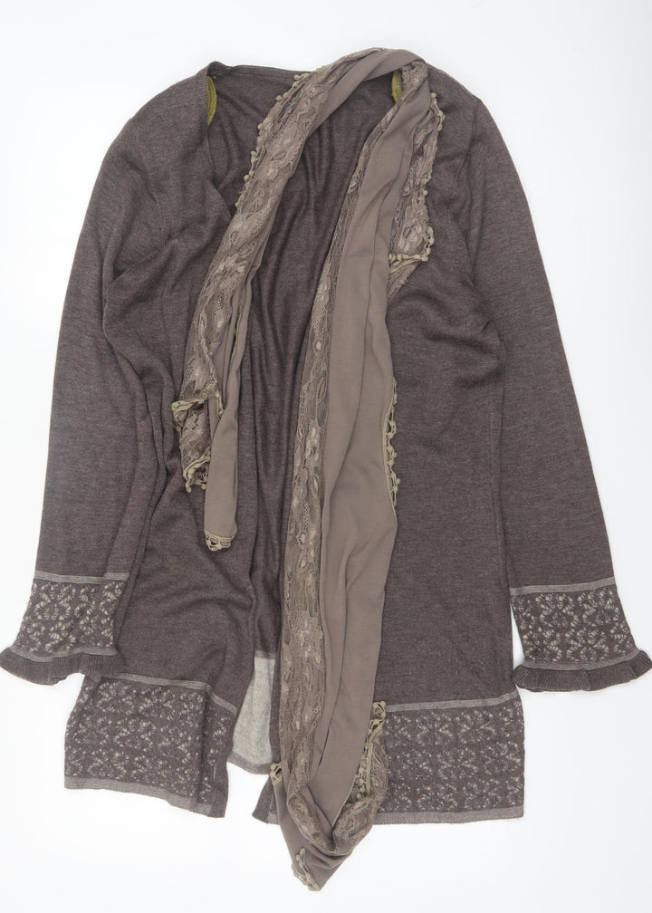 Marks and Spencer Per Una Women Brown Lace Trim Long Sleeve Cardigan Size 18