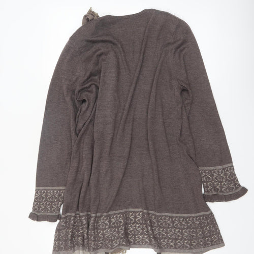 Marks and Spencer Per Una Women Brown Lace Trim Long Sleeve Cardigan Size 18