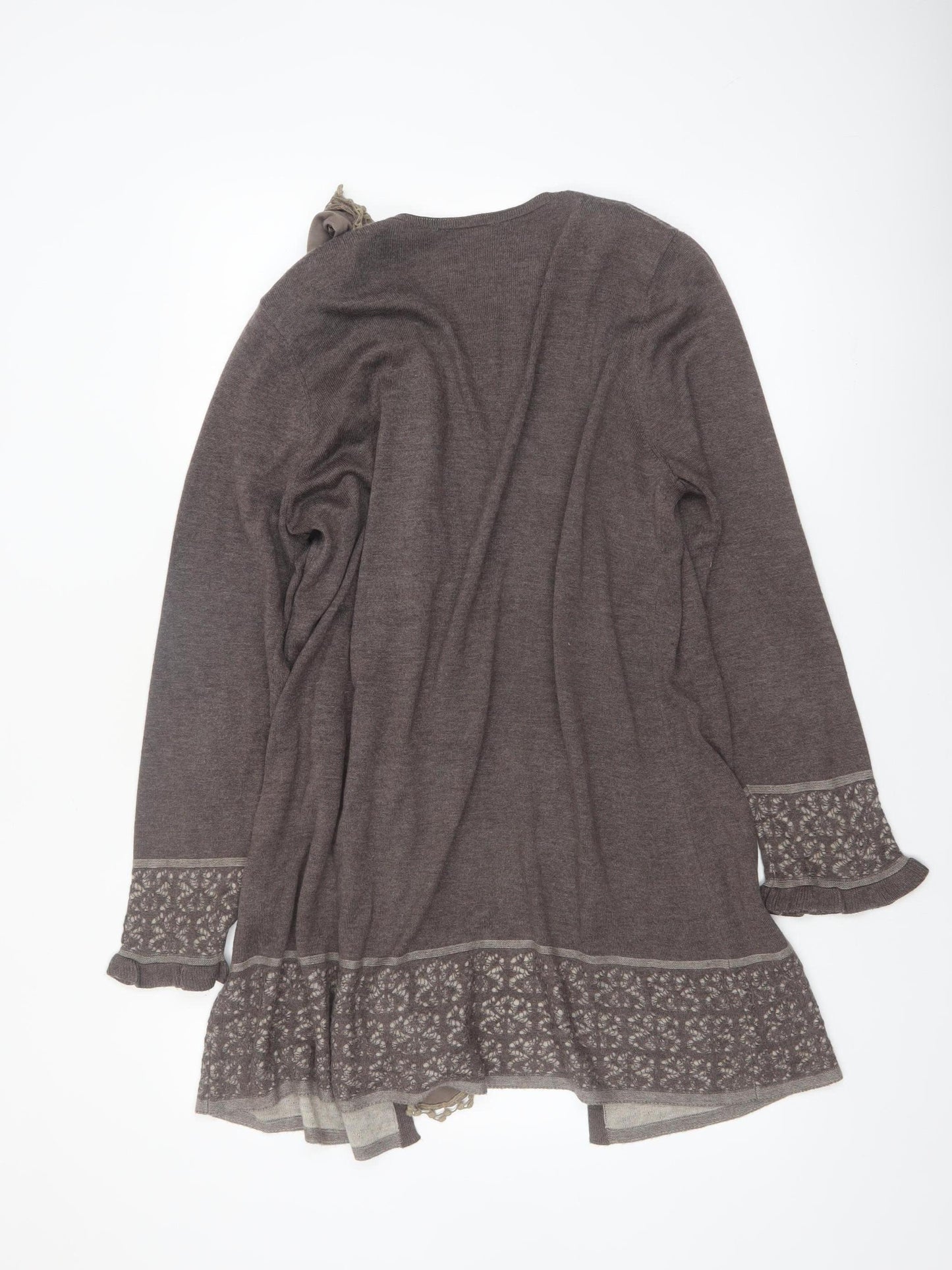Marks and Spencer Per Una Women Brown Lace Trim Long Sleeve Cardigan Size 18