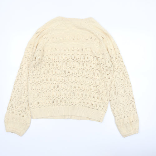 Boden Women Beige Cotton V-Neck Cardigan M Long Sleeve Knit